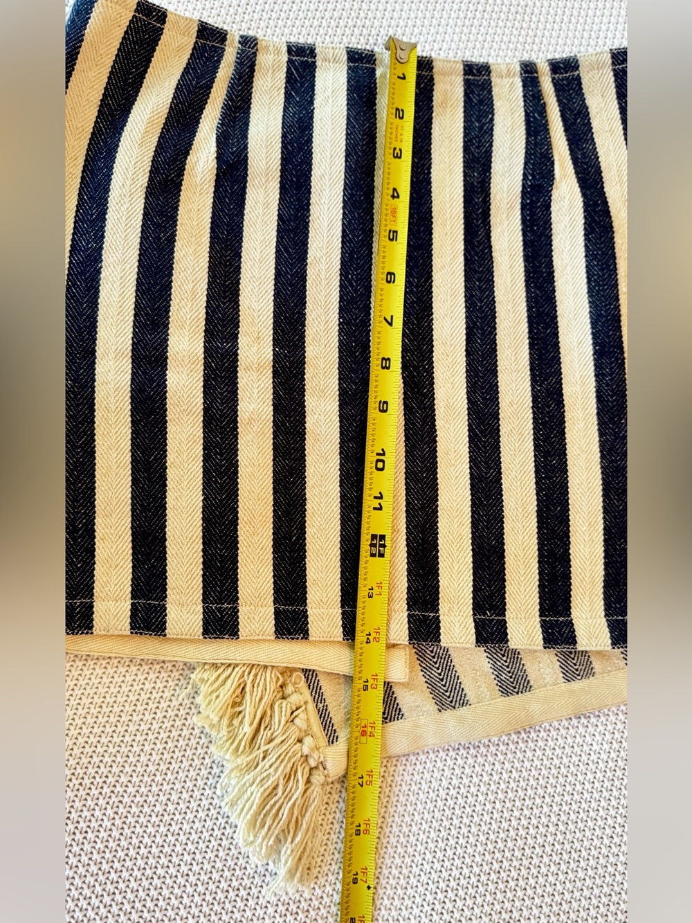 VANESSA BRUNO Boho IKA Cream Jute & Navy Blue Striped Fringe Mini Skirt - Picture 15 of 16